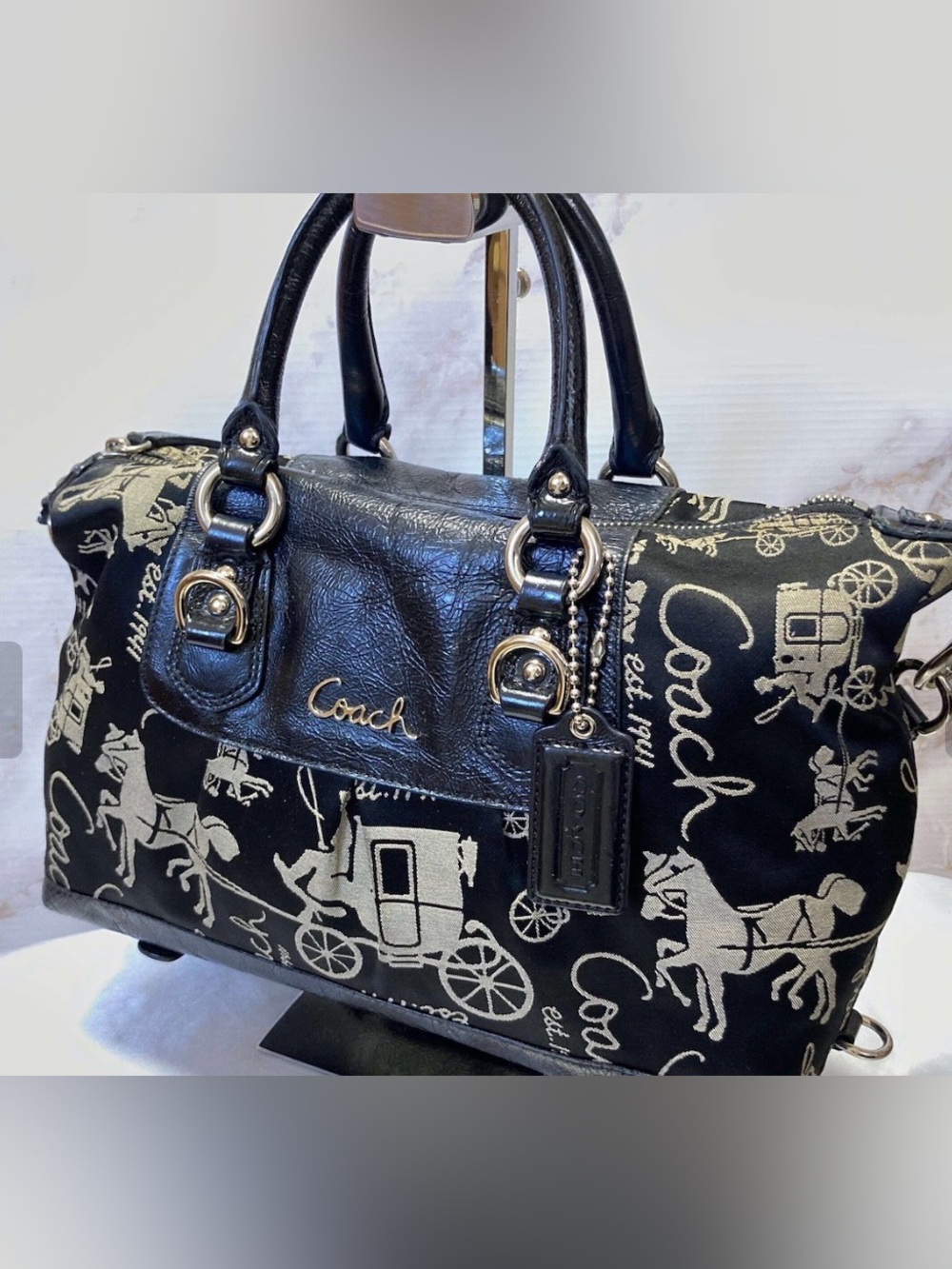 Coach Black and Cream Signature Shoulder Bag
